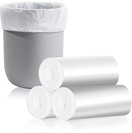 Lot de 105 petits sacs poubelle non parfumés pour salle de bain, bureau, cuisine, chambre à coucher, 15 litres, blanc