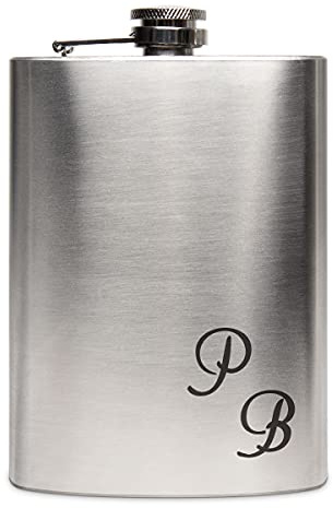 Edelstahl Flachmann 237 ml silber inkl. individuelle Gravur in Schwarz von Paule Black - personalisiertes Geschenk für Geburtstag, Weihnachten, Vatertag, Trauzeugen - Initialen Klein