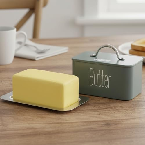 HAZEL Butter Dish with Lid for Countertop | Metal Butter Box Kitchen Storage for Serving 1 Pound, Food Grade Material Butter Keeper