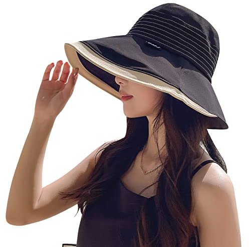 AIEOE Sombrero Playa Verano Mujer Sombreros ala Ancha Malla Transpirable Ajustable Plegable Sombrero Sol Gorras Sombreros protección UV Negro