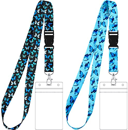 2 Sets Llavero con Cordón de Mariposas con Soporte de Tarjeta de Identificación Correas de Cuello de Mariposa con Soporte de Credencial Transparente Impermeable para Navidad Regalos
