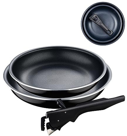 BERGNER Black Edition, Set di padelle da 3 pezzi da 22 e 26 cm, manico ergonomico rimovibile, alluminio pressato e antiaderente, per tutti i tipi di cucine e forno