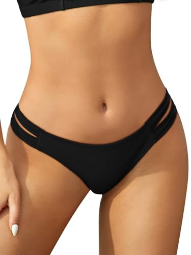 SHEKINI Womens Bikini Bottoms Low Rise Strappy Brazilian Thong | High Cut, Retro Swimming Bottoms, Modest Coverage, Cutout