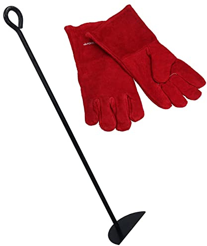 AB Tools D Ash Rake Scraper Wood Burner Fire Coal Steel BBQ & Heat Resistant Gloves