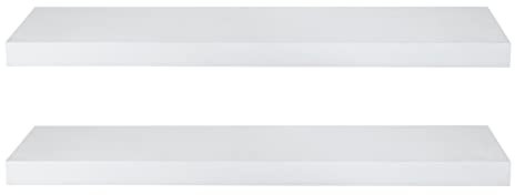 eSituro Wandregal, schwebendes weißes Regale für Wandmontage, 2er-Set Schweberegal Hängeregal Wandbrett im Wohnzimmer Schlafzimmer Küche Badezimmer, 25x3,8x22,9 cm