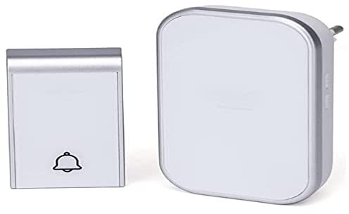 Timbre inalámbrico CA blanco y plateado, timbre autoalimentado de puerta, timbre exterior inalámbrico impermeable, timbre de 36 melodías, 3 niveles volumen, 1 unidad