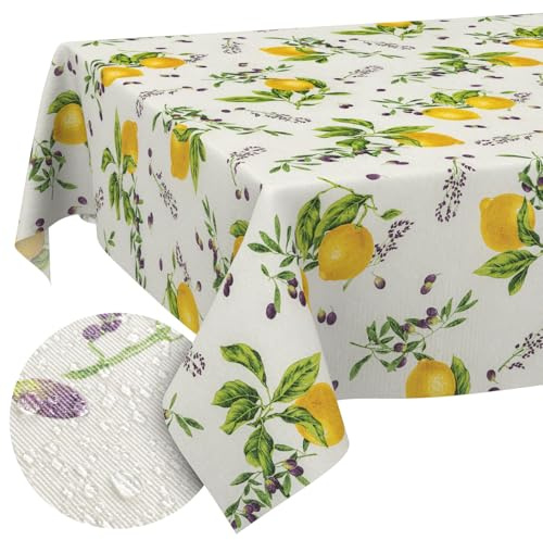 ANRO Tischdecke abwaschbar Zitronen 220x140 cm Gartentischdecke | ideal für Garten, Terrasse & Esszimmer – Tischwäsche aus beschichtetem Stoff – schmutz- & wasserabweisend, pflegeleicht