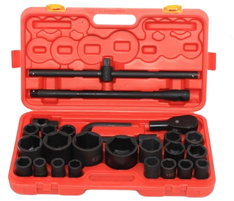 KEESUNG Steckschlüsselsatz 26-Tlg, 3/4&1 Zoll 21-65mm Profi Stecknüsse Auto Nusskasten LKW Ratschenkasten für Haus Autoreparaturen Oder Mechanische Geräte