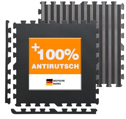 BodenMax Bodenschutzmatte Puzzle RUTSCHFEST OBEN + UNTEN [+100% mehr Schutz] | Sportmatten Unterlegmatte für Fitnessraum 58x58x1cm | schwarz | 20 Stück