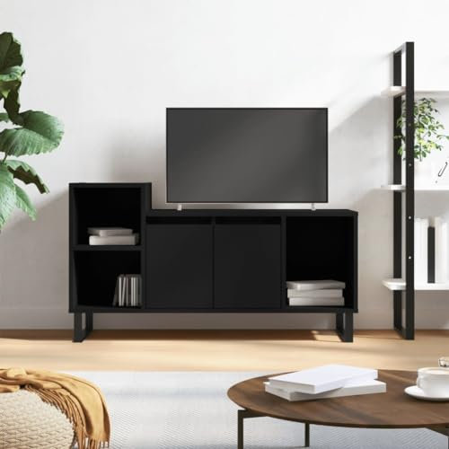 TJROO TV-Schrank, schwarz, 100 x 35 x 55 cm, Holz, mehrschichtig, Metall, TV-Schrank, TV-Schrank, niedriger Schrank mit Türen, TV-Schrank, Vitrine mit Türen