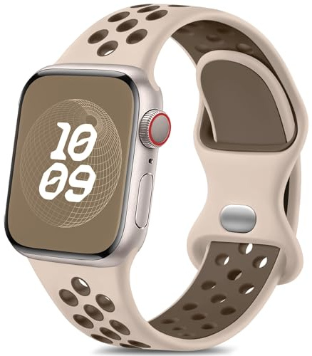 Epova Sportrem i silikon kompatibel med Apple Watch-rem 42 mm 44 mm 45 mm 49 mm, ersättningsremmar som andas för Apple Watch Ultra/Ultra 2/iWatch SE Series 9 8 7 6 5 4 3 2 1, rosa/brun, liten