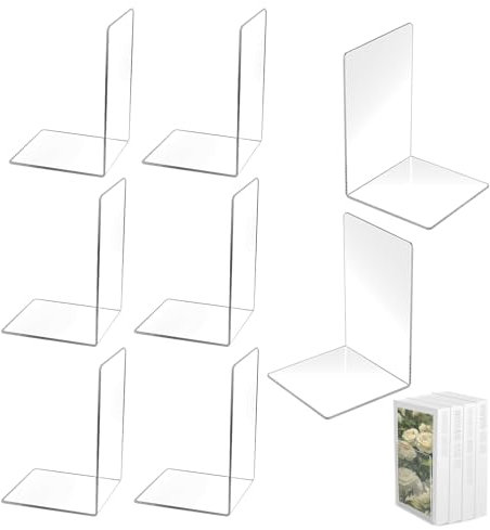 PBUSPU 8 Pezzi Fermalibri per Mensole Trasparente in Acrilico, Espositore per Libri in Acrilico, Set di Fermalibri
