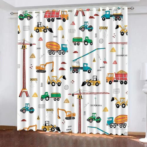 Generisch Verdunklungsvorhänge Kinderzimmer Mädchen Jungen,Kinder Vorhang Blickdicht Bagger 2 Stück Mit Ösen,Vorhang Verdunkelung Thermo Schlafzimmer,Traktor LKW Gardinen,200X160Cm,A16