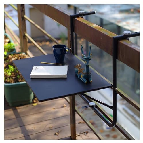 ZXCASDF Table Balcon Suspendue,Table Suspendue Balcon,Réglable en Hauteur,Table Balustrade Terrasse for Extérieur Jardin Bureau Patio,Loisirs Table Pliante Multifonctionnelle(Black)