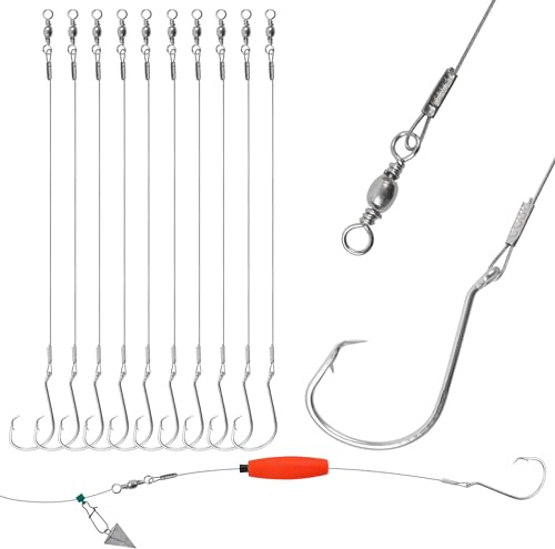 20stk Angelhaken Rigs Kreis-angelhaken Mit Vorfach Draht Pre-Rigged Edelstahl-angelhaken für Salzwasser und Süßwasser Wels, Zander, Salmon, Forelle (3/0)
