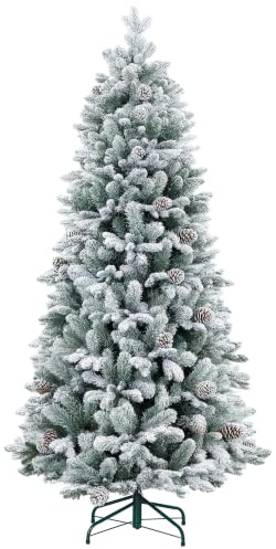 HOMCOM Künstlicher Weihnachtsbaum mit Schnee Christbaum 183 cm Grün | Mit 1489 Spitzen, Klappbar Metallständer, für Weihnachten Deko, Indoor