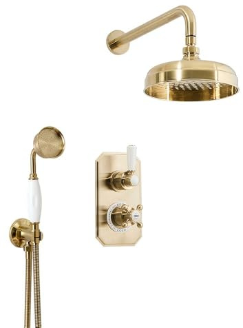 MILANO Thermostatic Mixer Valve 205mm Round Shower Head Handset Brass
