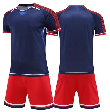 Cozozn sportkläder pojkar fotboll tröja barn träningsoverall kläder barn outfit set jersey set, Blå röd, 12-13 år
