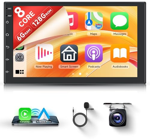 6G+128G 8 Core Android 13 Autoradio 2 Din, 7 Pollici Touchscreen Autoradio con Senza Fili Carplay Android Auto Mirror Link Bluetooth FM/RDS/EQ/DSP WiFi GPS Telecamera Posteriore