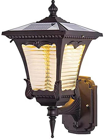 Lampada muro , Lanterna a parete quadrata marrone solare for esterni solari IP65 Affronta impermeabile e antiruggine a muro con scarpa a strisce Stripshade Monte Montaggio Montano Home Muratura estern