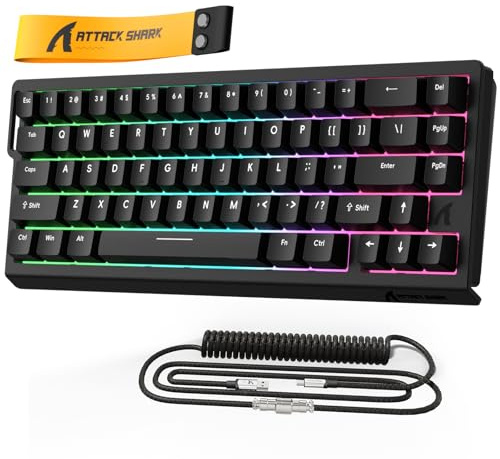 MAMBASNAKE x Attack Shark X68HE Mechanische Tastatur mit Magnetschalter und Rapid Trigger, 0,01 mm einstellbare Betätigung, kabelgebundene 60% Gaming-Tastatur mit Spiralkabel, 8000 Hz, RGB(schwarz)