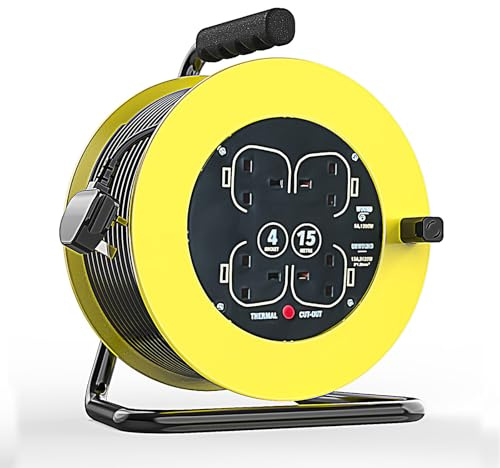 4 Way Gang Socket Cable Reel,13A Electrical Extension Reel,Heavy Duty Outdoor Extension Lead 15M