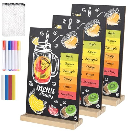 BOUBONI 3 Stück 15x20CM Kreidetafel Klein Schiefertafel zum Beschriften Kleine Tafel mit Holzsockel Schilder zum Beschriften Buffet Schilder für Küche Hochzeit Bar Restaurant Geburtstag Hochzeit Party