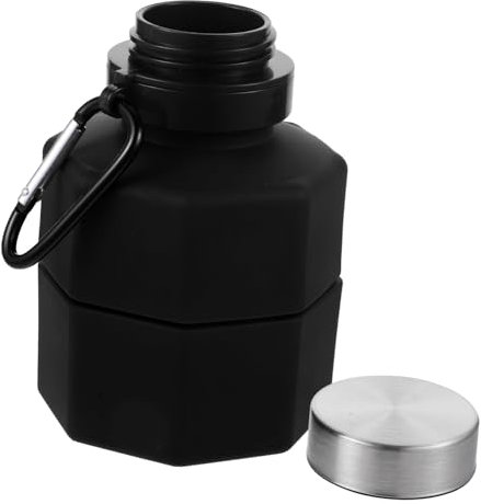 BELLIFFY Fitness Water Bottle Dumbbell Shape 650ml Sports Supply Silicone Stainless Steel Compact Portable Black