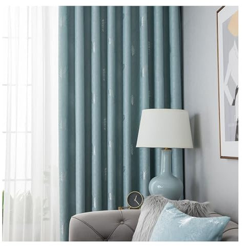 Musihy Thermovorhang Hitzeschutz, 132x115cm Blau mit Federstruktur Set mit 2 wärmeisolierten Paneelen Tülle für das Wohnzimmer aus Baumwolle, Blau, Haken