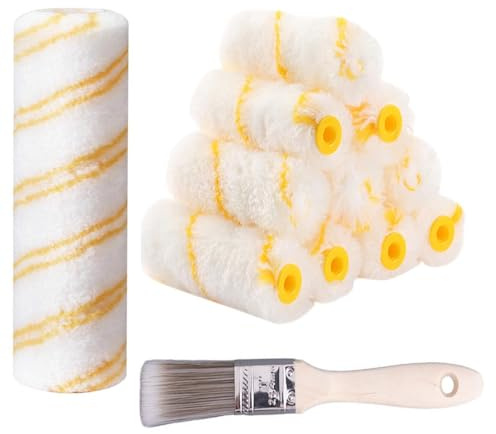 iLulala Paint Roller Kit, 20pcs 4 Inch 3/8 Nap Mini Microfiber Roller Covers for Painting with Paint Brush for Walls, Small House Painting Supplies for Walls, Ceilings, Trim & DIY Projects.