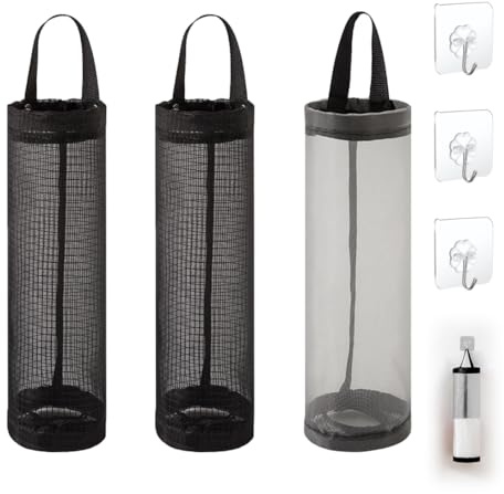3 Pièces Porte-Sacs en Plastique, Support de Sac Poubelle Suspendu Range Sac Plastique Suspendre Rangement Suspendu Polyvalent pour Cuisine Salle de Bain Chambre, Grande Capacité avec 3 Crochets