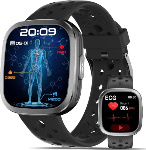 YYKY ECG+HRV Smart Watch for Men Women Answer/Make Call, Smartwatch with BMI/Heart rate Fatigue/Body Temperature/Sleep Monitor/SOS Sport Fitness Smartwatch for iOS Android (Jet Black)