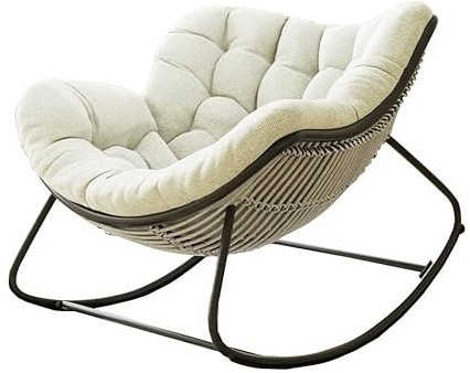 Rattan-Universal-Schaukelstuhl Auflage, Papasansessel Kissen Auflage Doppelt Für Garten, Outdoor-Indoor-Schaukelstuhlkissen für Terrasse, Garten, Wohnzimmer, Sonnenterrasse(White)