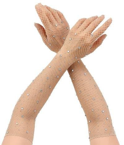 YAZWUR 1 Paar Lange Handschuhe Damen, Handschuhe mit Strasssteinen Damen, Handschuhes Prinzessin, Long Fishnet Gloves mit Funkelnden, für Halloween Kostümpartys Zubehör