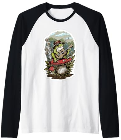 Camiseta de Rana caprichosa - Arte de Hongos Fairycore Forest Mushroom Art Camiseta Manga Raglan