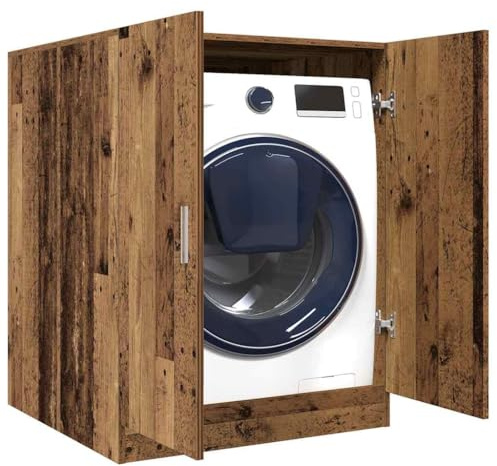 Generisch Armoire haute pour machine à laver, meuble de salle de bain, armoire de salle de bain stable en matériau dérivé du bois pour salle de bain, buanderie et buanderie (bois ancien)