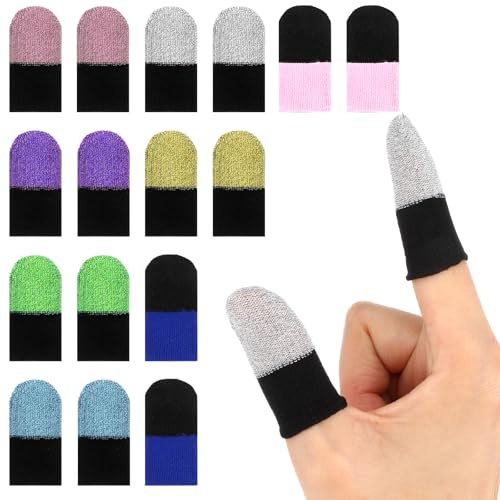 Sibba Lot de 16 manchons de doigts pour jeux mobiles de 0,3 mm extrêmement fins en fibre de carbone, gants de jeu sans couture pour écran tactile, toucher lisse, anti-transpiration et antidérapant