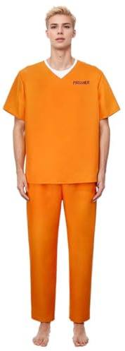 Prisoner Costume Prigioniero Uomo Tuta Da Lavoro Agricoltura Salopette Pantaloni Donna Arancione Carcerato Halloween Detenuto Vestito Costumi Pantalone Nera Xxl Imbianchino Hazmat Gialla Protettiva