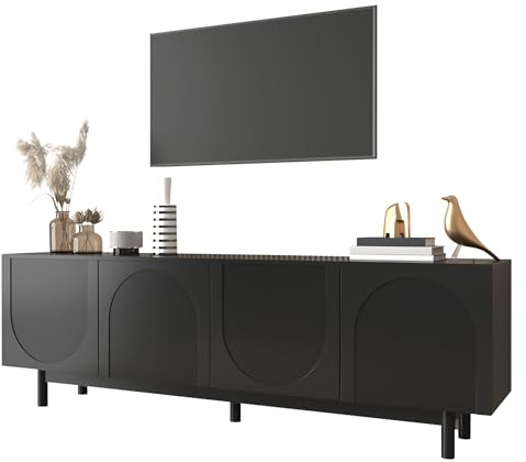 HaoChrymec Mueble De TV con MDF Y Tablero De Partículas, Estanterías Ajustables con Diseño Push To Open, Mueble TV Bajo Moderno, Aparador para Salón Y Sala De Estar, Color Negro, 175 x 38 x 56 cm