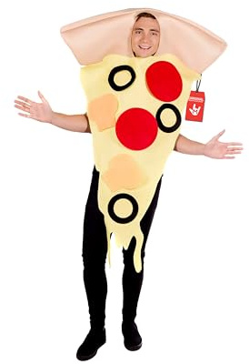 Fun Shack Pizza Kostüm Erwachsene, Lustiges Halloween Kostüm Erwachsene | Einteiler mit Pizza-Aufdruck, Oliven, Champignons & Salami, Zum Überziehen, Perfekt für Halloween, Immer ein Hit