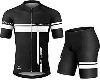 INBIKE Cycling Jersey Men Set Short Sleeve Bike Shirt Gel Padded Shorts for Summer Black M