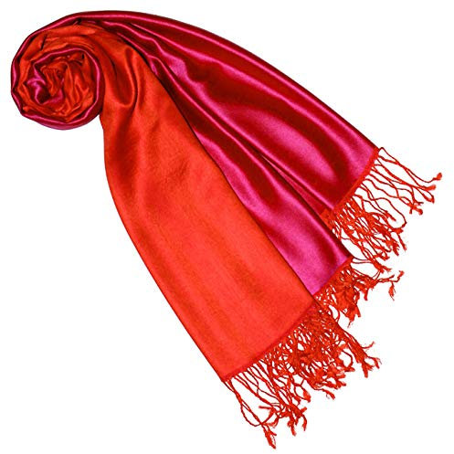 Lorenzo Cana Luxus Pashmina Damenschal Wendeschal 70% Seide 30% Viskose Schaltuch 70 x 190 cm zweifarbig Schal Stola Umschlagtuch wendbar Double Face, Pink-orange, 70 x 190 cm