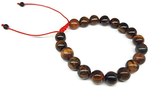MYSTIC JEWELS Av Dalia - Chakra Armband 19 stycken Tigeröga Sten 8 mm Röd Ull Justerbar Tibetansk Buddhistisk Bön Mala Docka Unisex Bollarmband