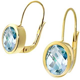 NKlaus Ohrhänger 333 Gelbgold 8 Karat Blautopas Tropfenform oval 2 Stück | Anhänger 9,7x7,6mm, Brisur 16x9mm und Gewicht 2,17g
