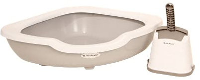 Premium Katzentoilette offen mit Rand Ecktoilette 51x51x15 cm Set mit Streuschaufel und Hygiene-Behälter 100% recycelbar Non-TOXID Rohmaterial! Der Umwelt zuliebe Grau