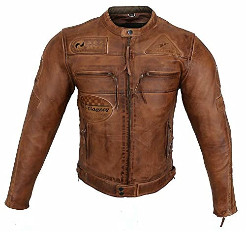EURO STARS Herren Motorradjacke Highway 11 Lamm Leder Braun mit Protektoren, Herren Biker Lederjacke, Motorrad Lederjacke, Herren Jacke (2XL, Braun)