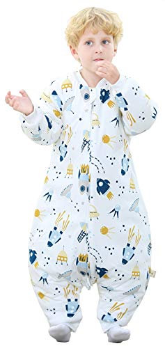 Chilsuessy Baby Ganzjahres Kinderschlafsack mit Füssen 2.5 Tog,Kleinkind Winter Schlafsack mit abnehmbar Ärmel 100% Baumwolle, Universum/ 2.5Tog, L/Baby Höhe 85-100cm