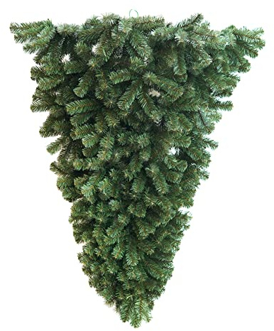 GIOVE Albero di Natale a Parete Sottosopra H 135 cm in PVC da Appendere Apertura ad Ombrello 2 Parti + Gancio