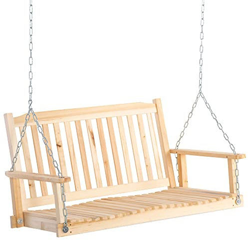 Outsunny Gartenschaukel für 2 Personen Schaukelbank Hängebank Massivholz Patio Terrasse Hinterhof Natur 117 x 69 x 60 cm