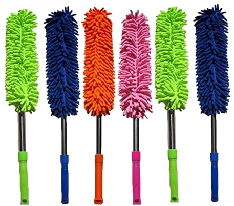 PEBBLE HUG Foldable Microfiber Fan Cleaning Duster for Quick and Easy Cleaning of Home, Kitchen, Car, Dusting Office Fan Cleaning Brush with Long Rod, Multipurpose Cleaning (Pack of 6)